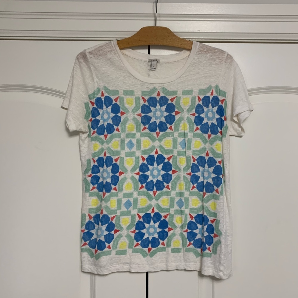 ❤️J Crew Linen Tee T Shirt Graphic Print Small